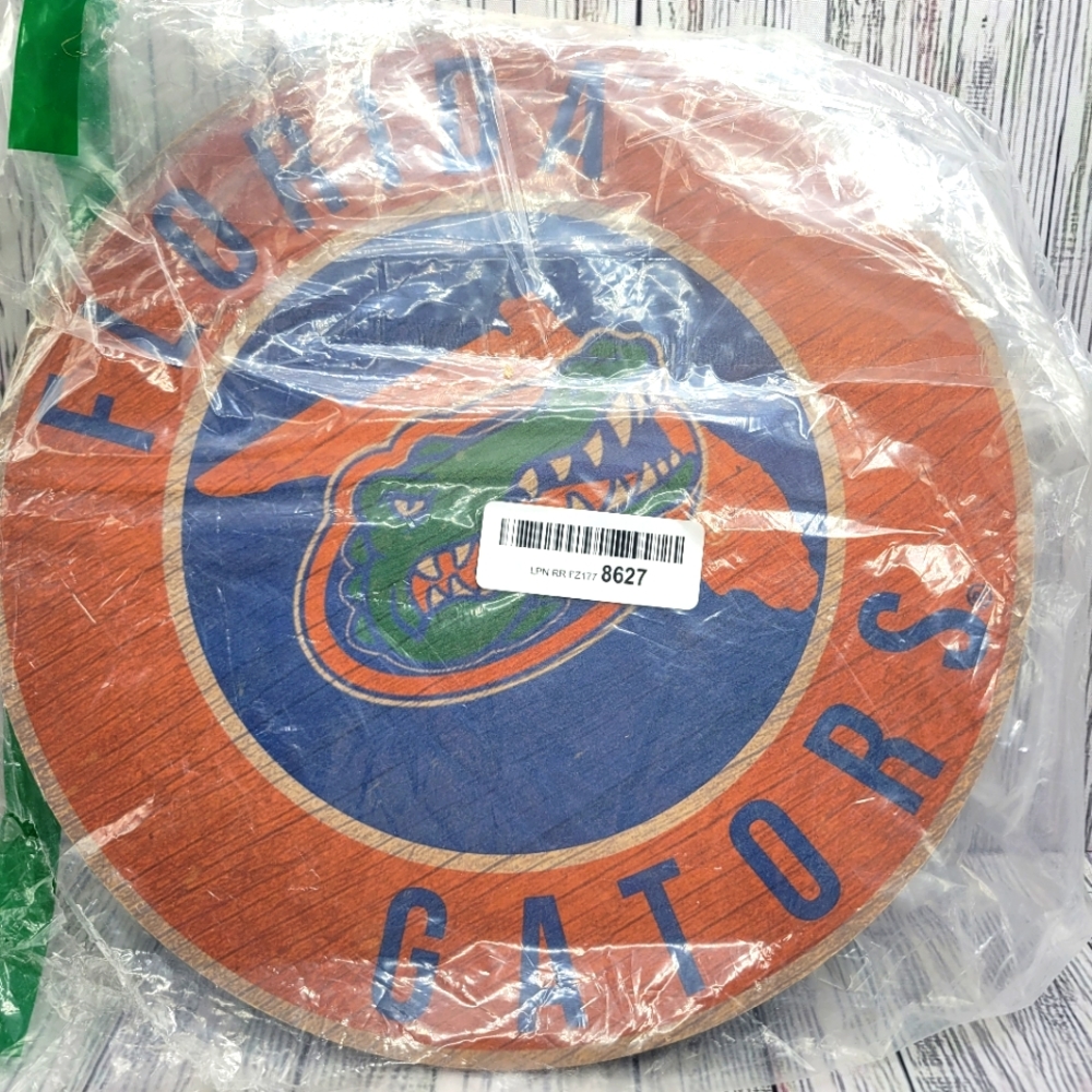 Florida Gators Sign Wood 12 Inch Round State Design